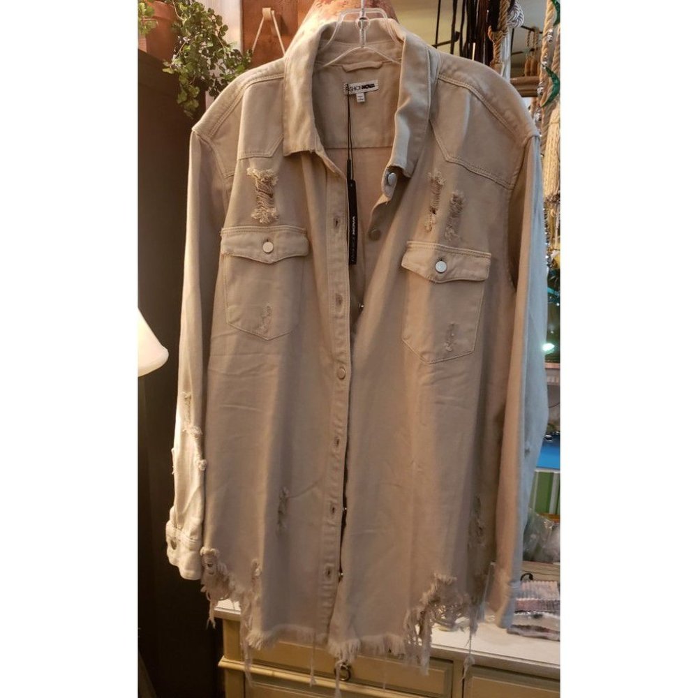 Ladies 2x New.. Fashion Nova Ripped Distress Denim Jacket